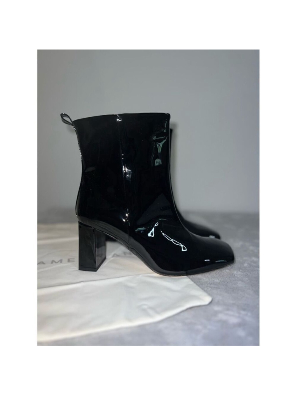 Good American Black Patent Leather Boots Square Toe 9